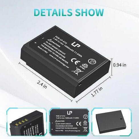 LP LP-E10 Battery Charger, Charger Compatible with Canon EOS Rebel T7, T6, T5, T3, T100, 4000D, 3000D, 2000D, 1500D, 1300D, 1200D, 1100D & More (NOT for T3i T5i T6i T6s T7i) in Saudi Arabia