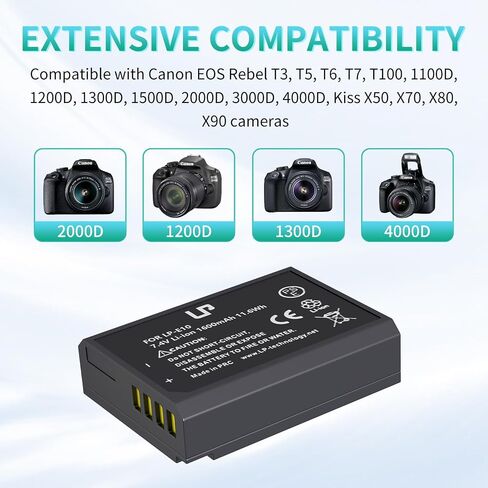LP LP-E10 Battery Charger, Charger Compatible with Canon EOS Rebel T7, T6, T5, T3, T100, 4000D, 3000D, 2000D, 1500D, 1300D, 1200D, 1100D & More (NOT for T3i T5i T6i T6s T7i) in Saudi Arabia