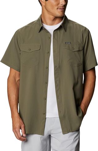 Columbia Men's Utilizer II Solid Short Sleeve Shirt, Moisture Wicking, Sun Protection, Stone Green, X-Large in Kuwait