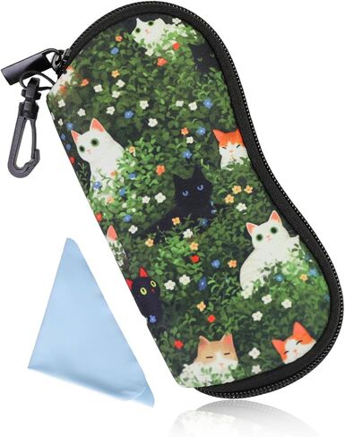 حافظة نظارات Kawaii من PerfectSight، حافظة نظارة بسحاب من النيوبرين مع مشبك، حقيبة سفر للنظارات الشمسية الناعمة اللطيفة للنساء والأطفال in Kuwait