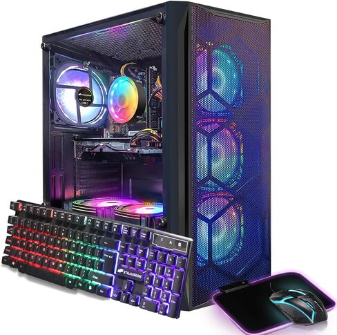 كمبيوتر مكتبي للالعاب من اس تي جي اوبرون بمعالج انتل كور I7 3.4GHz حتى 3.9GHz وRAM 16G وSSD 512G راديون RX 580 8G GDDR5 وواي فاي وبلوتوث 5.0 ومروحة RGB وكيبورد وماوس وقاعدة ماوس، W10H64 in Saudi Arabia