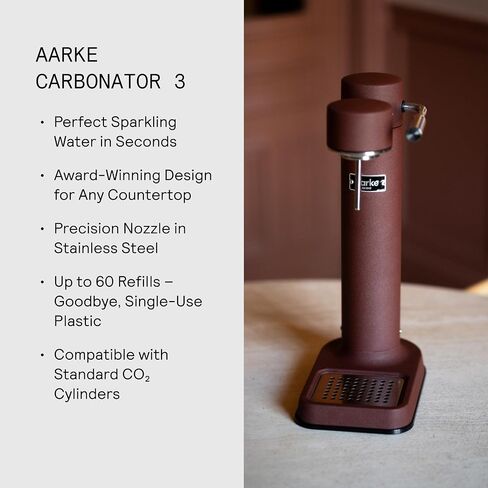 Aarke Carbonator 3 - Sparkling Water Maker & CO2 Cylinder, Stainless Steel | CO2 Cylinder Included, Stainless Steel, Cordless Soda Maker for Home, Carbonated Water Machine, BPA-free PET Bottle Included in Kuwait