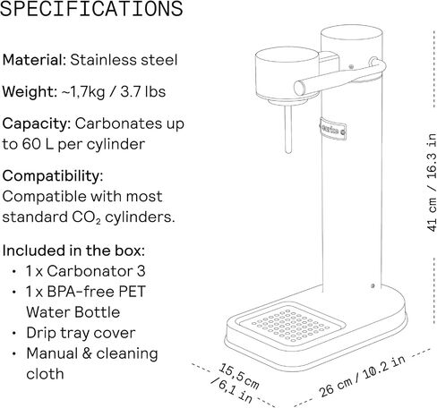 Aarke Carbonator 3 - Sparkling Water Maker & CO2 Cylinder, Stainless Steel | CO2 Cylinder Included, Stainless Steel, Cordless Soda Maker for Home, Carbonated Water Machine, BPA-free PET Bottle Included in Kuwait