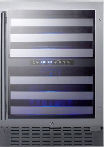 Summit Appliance SWC532BLBIST Commercially Approved Dual Zone 24" Wide Built-In Wine Cellar with Seamless Stainless Steel Trimmed Glass Door, Full Extension Shelves, Digital Thermostat & Black Cabinet in Kuwait