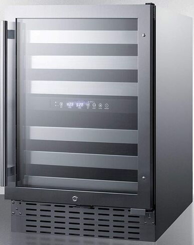 Summit Appliance SWC532BLBIST Commercially Approved Dual Zone 24" Wide Built-In Wine Cellar with Seamless Stainless Steel Trimmed Glass Door, Full Extension Shelves, Digital Thermostat & Black Cabinet in Kuwait