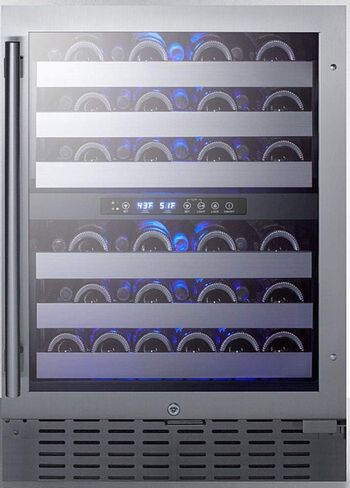 Summit Appliance SWC532BLBIST Commercially Approved Dual Zone 24" Wide Built-In Wine Cellar with Seamless Stainless Steel Trimmed Glass Door, Full Extension Shelves, Digital Thermostat & Black Cabinet in Kuwait