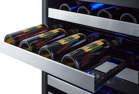 Summit Appliance SWC532BLBIST Commercially Approved Dual Zone 24" Wide Built-In Wine Cellar with Seamless Stainless Steel Trimmed Glass Door, Full Extension Shelves, Digital Thermostat & Black Cabinet in Kuwait