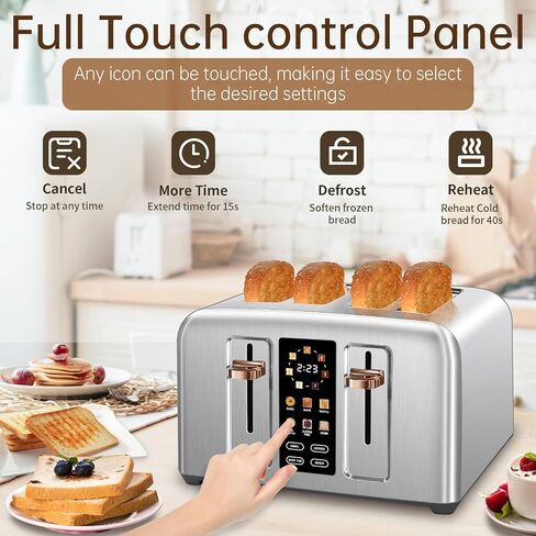 SEEDEEM 4 Slice Stainless Steel Toaster, 1.5" Wide Slots, Dark Metallic | Toaster 4 Slice, 6 Bread Type, 7 Shade Settings, 1.5'' Wide Slots, Cancel/Defrost/Reheat, Removable Crumb Tray, 1800W in Kuwait