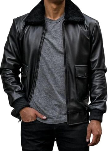 Absolute Leather Men's Sparta Black Classic Genuine Lambskin Leather Jacket in Kuwait