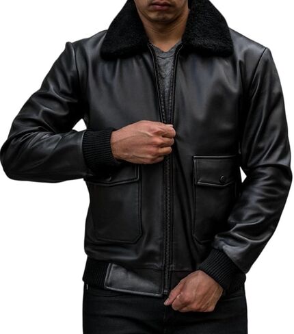 Absolute Leather Men's Sparta Black Classic Genuine Lambskin Leather Jacket in Kuwait