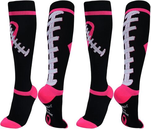 2 Pairs Breast Cancer Awareness Socks, Football Pink Out Socks Athletic Camo Breast Cancer Support Compression Socks for Survivor in Saudi Arabia