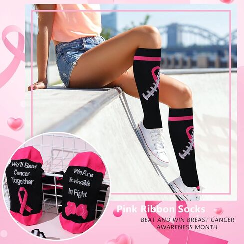 2 Pairs Breast Cancer Awareness Socks, Football Pink Out Socks Athletic Camo Breast Cancer Support Compression Socks for Survivor in Saudi Arabia