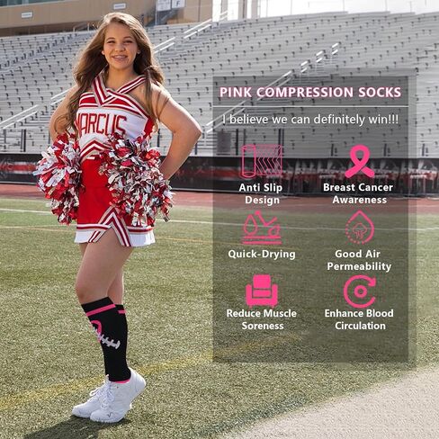 2 Pairs Breast Cancer Awareness Socks, Football Pink Out Socks Athletic Camo Breast Cancer Support Compression Socks for Survivor in Saudi Arabia