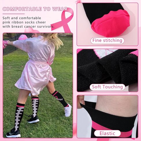 2 Pairs Breast Cancer Awareness Socks, Football Pink Out Socks Athletic Camo Breast Cancer Support Compression Socks for Survivor in Saudi Arabia