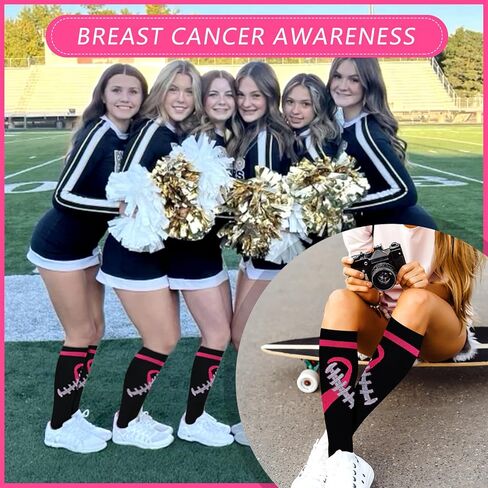 2 Pairs Breast Cancer Awareness Socks, Football Pink Out Socks Athletic Camo Breast Cancer Support Compression Socks for Survivor in Saudi Arabia