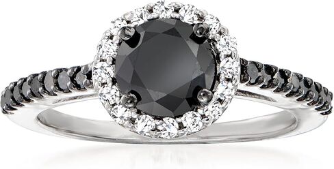 Ross-Simons 1.50 ct. t.w. Black and White Diamond Halo Ring in Sterling Silver in Saudi Arabia