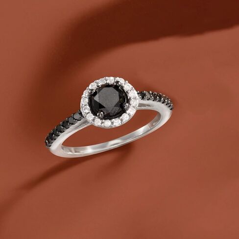 Ross-Simons 1.50 ct. t.w. Black and White Diamond Halo Ring in Sterling Silver in Saudi Arabia