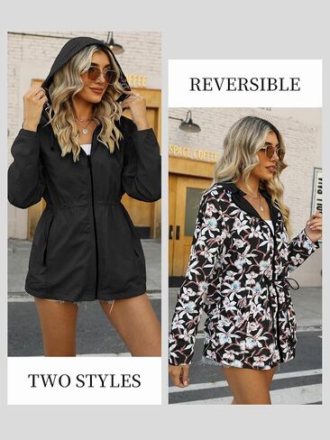 Bellivera Women Reversible Lightweight Jacket Casual Windbreaker Outerwear Waterproof Outdoor Printed Raincoat in Saudi Arabia