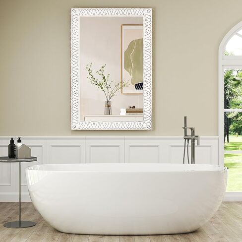 30 Inch Dark Wood Round Wall Mirror, Brown Wooden Decorative Circle Mirror for Bathroom, Bedroom, Living Room, Entryway, Hallway, or Foyer in Saudi Arabia