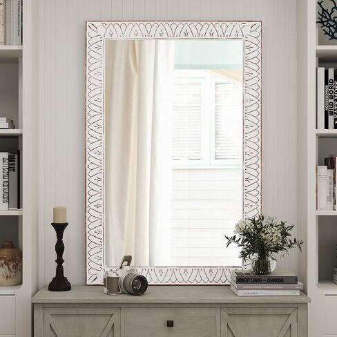 30 Inch Dark Wood Round Wall Mirror, Brown Wooden Decorative Circle Mirror for Bathroom, Bedroom, Living Room, Entryway, Hallway, or Foyer in Saudi Arabia