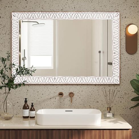 30 Inch Dark Wood Round Wall Mirror, Brown Wooden Decorative Circle Mirror for Bathroom, Bedroom, Living Room, Entryway, Hallway, or Foyer in Saudi Arabia