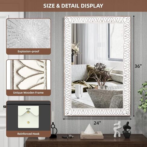30 Inch Dark Wood Round Wall Mirror, Brown Wooden Decorative Circle Mirror for Bathroom, Bedroom, Living Room, Entryway, Hallway, or Foyer in Saudi Arabia
