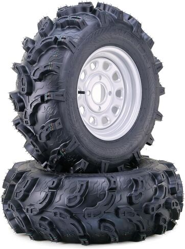 WANAND ATV Tyre Wheel Assembly 25x10-12 Super Mud مع 4-110 PCD 5+2 Silver Wheel-17035 ، Set 2 in Saudi Arabia