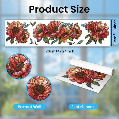 ANATTASOUL Static Window Clings Books and Flowers 1 Sheet Reusable Window Decals for Glass, 47.24" x 11.8" Removable Double Sided Window Sticker for Room Office Home Decoration in Saudi Arabia