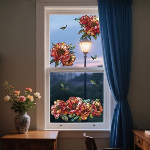 ANATTASOUL Static Window Clings Books and Flowers 1 Sheet Reusable Window Decals for Glass, 47.24" x 11.8" Removable Double Sided Window Sticker for Room Office Home Decoration in Saudi Arabia