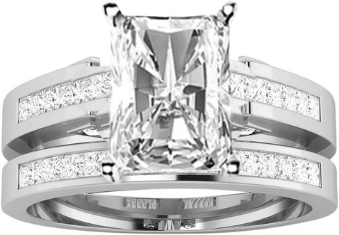4 Carat Classic Lab Grown Synthetic Princess Channel Princess Wedding Bridal Set IGI Certified Diamond Engagement Ring (3 Ct, H-I Color, VS1-VS2 Clarity Center) in Saudi Arabia