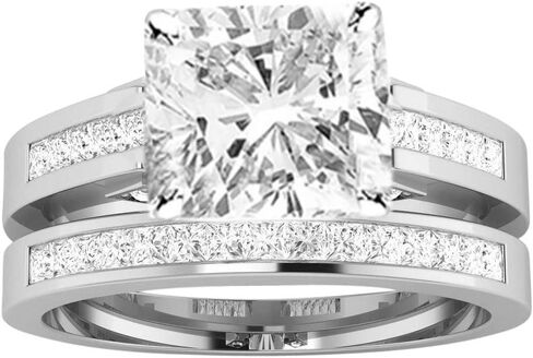 4 Carat Classic Lab Grown Synthetic Princess Channel Princess Wedding Bridal Set IGI Certified Diamond Engagement Ring (3 Ct, H-I Color, VS1-VS2 Clarity Center) in Saudi Arabia
