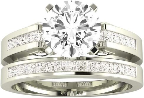 4 Carat Classic Lab Grown Synthetic Princess Channel Princess Wedding Bridal Set IGI Certified Diamond Engagement Ring (3 Ct, H-I Color, VS1-VS2 Clarity Center) in Saudi Arabia