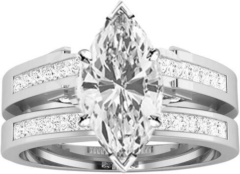 4 Carat Classic Lab Grown Synthetic Princess Channel Princess Wedding Bridal Set IGI Certified Diamond Engagement Ring (3 Ct, H-I Color, VS1-VS2 Clarity Center) in Saudi Arabia