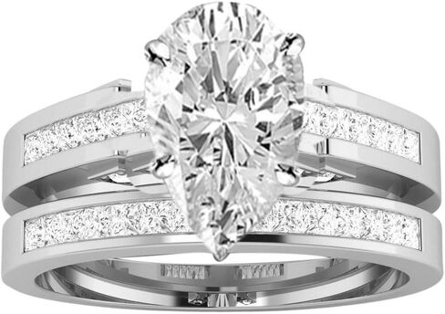 4 Carat Classic Lab Grown Synthetic Princess Channel Princess Wedding Bridal Set IGI Certified Diamond Engagement Ring (3 Ct, H-I Color, VS1-VS2 Clarity Center) in Saudi Arabia