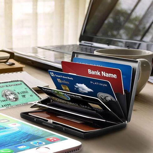 محفظة حامل بطاقات معدنية، محافظ معدنية رفيعة للغاية من الفولاذ المقاوم للصدأ RFID تحجب محفظة بطاقات الائتمان للرجال والنساء (فضي) in Saudi Arabia