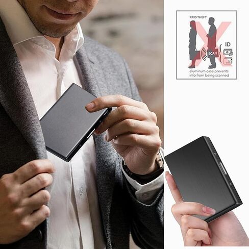 محفظة حامل بطاقات معدنية، محافظ معدنية رفيعة للغاية من الفولاذ المقاوم للصدأ RFID تحجب محفظة بطاقات الائتمان للرجال والنساء (فضي) in Saudi Arabia