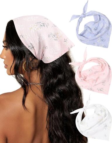 AWAYTR 3Pcs Hair Bandanas Head Kerchief for Women Girls Tie-Back Boho Hair Scarf Headband Bandana Triangle Head Scarf in Kuwait