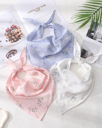 AWAYTR 3Pcs Hair Bandanas Head Kerchief for Women Girls Tie-Back Boho Hair Scarf Headband Bandana Triangle Head Scarf in Kuwait