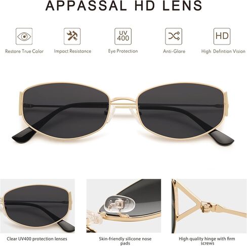 نظارات شمسية من Appassal بتصميم بيضاوي كلاسيكي للنساء والرجال، نظارات شمسية بإطار معدني مستطيل سداسي الشكل AP3625 in Saudi Arabia