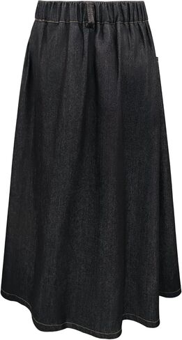LIONJIE Girls Casual Denim Skirt Midi Pleated Buttons A-Line Over-Knee with Pocket 3-12Years in Kuwait