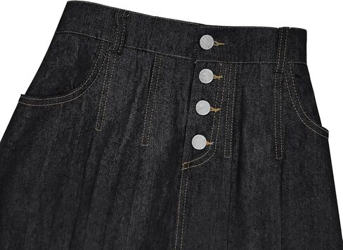LIONJIE Girls Casual Denim Skirt Midi Pleated Buttons A-Line Over-Knee with Pocket 3-12Years in Kuwait