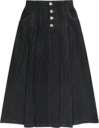 LIONJIE Girls Casual Denim Skirt Midi Pleated Buttons A-Line Over-Knee with Pocket 3-12Years in Kuwait