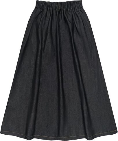 LIONJIE Girls Casual Denim Skirt Midi Pleated Buttons A-Line Over-Knee with Pocket 3-12Years in Kuwait