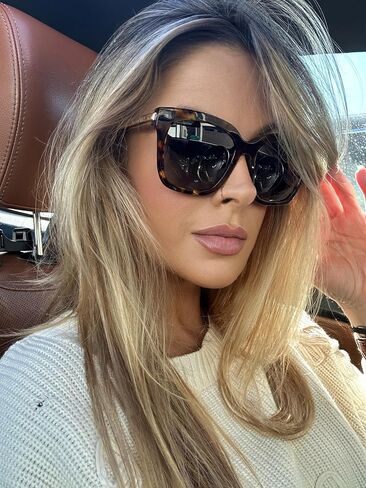 DIFF Bella Designer Square Oversized Sunglasses for Women UV400 Protection, Tortoise trendy fashion colors in Kuwait