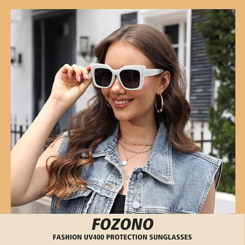 Fozono Women Square Sunglasses Black Sunglasses for Women Retro Sun Glasses UV400 Protection in Saudi Arabia