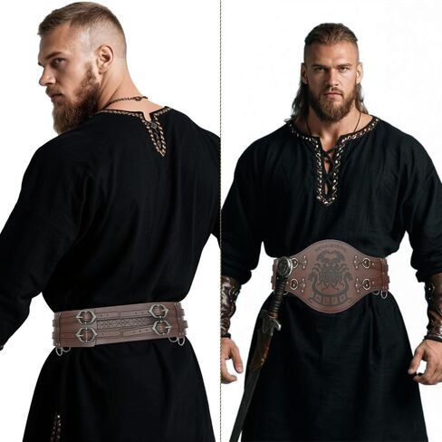 Medieval Viking Wide Belts, Faux Leather Armor Belts, LARP Halloween and Renaissance Costume Accessories Embossed in Saudi Arabia