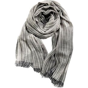 Belsen Unisex Linen Striped Long Scarf Soft Lightweight Tassel Shawl Wrap 75" × 32" in Kuwait