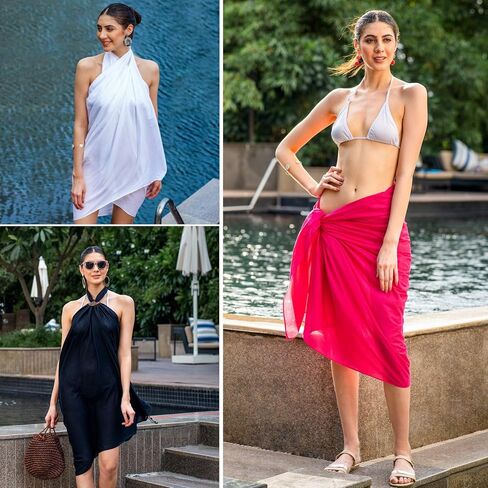 ALLEN & MATE 100% COTTON Sarong for Women – Pareo Wrap 78"x38" with Coconut Buckle – Lightweight Beach Cover Up, Bikini Skirt in Saudi Arabia