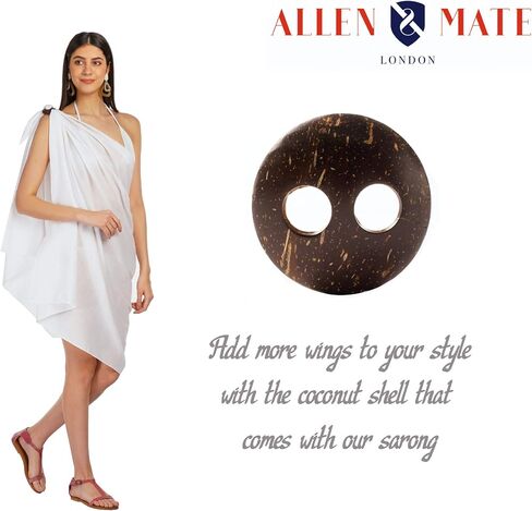 ALLEN & MATE 100% COTTON Sarong for Women – Pareo Wrap 78"x38" with Coconut Buckle – Lightweight Beach Cover Up, Bikini Skirt in Saudi Arabia