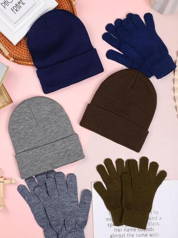 URATOT 12 Pack Gloves and Beanies Magic Gloves and Knit Beanies Hats Winter Warm Gloves Hat for Men Women in Kuwait
